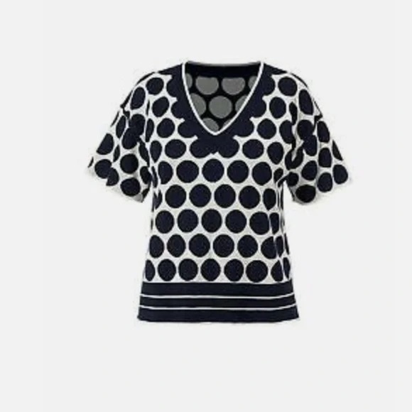 CAbi | Volley Reversible Navy and White Polka Dot Short Sleeve Pullover Sweater - Picture 13 of 16